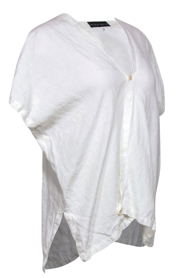 Current Boutique-Shirin Guild - White Linen Draped Asymmetric Blouse Sz S