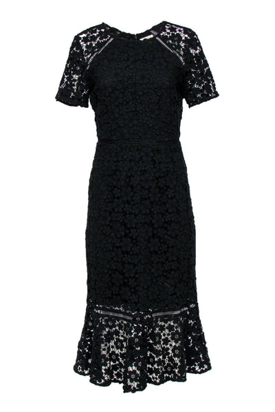 Current Boutique-Shoshanna - Black Floral Lace Short Sleeve Midi Dress Sz 6