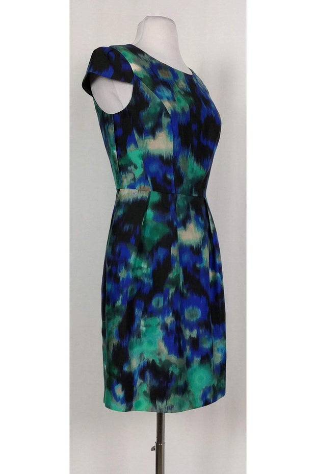 Current Boutique-Shoshanna - Blue, Black & Green Printed Dress Sz 4
