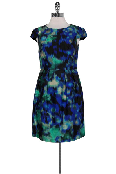 Current Boutique-Shoshanna - Blue, Black & Green Printed Dress Sz 4
