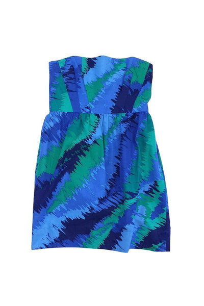 Current Boutique-Shoshanna - Blue & Green Print Strapless Dress Sz 8