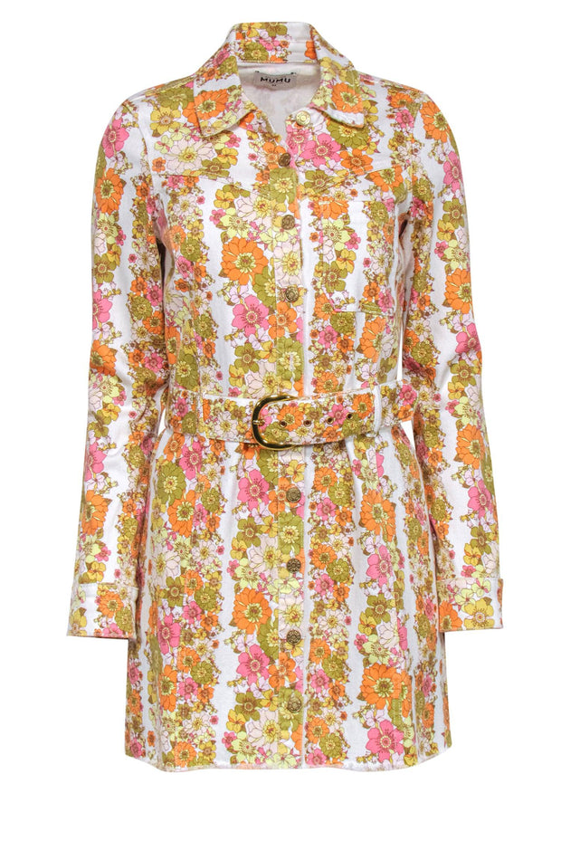 Current Boutique-Show Me Your Mumu - Multi Colored Floral Print Denim Dress Sz M