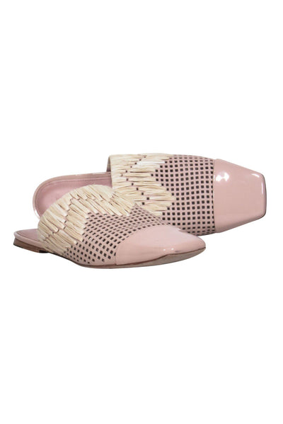 Current Boutique-Sigerson Morrison - Light Pink Patent Leather Perforated Mules w/ Straw Woven Trim Sz 9