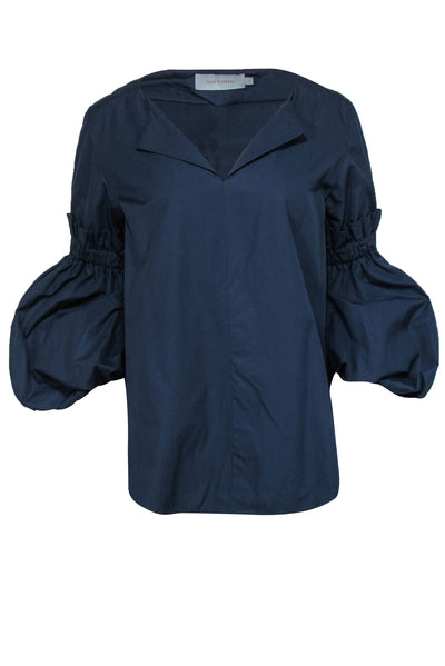 Current Boutique-Silvia Tcherassi - Navy Puff Sleeve "Lucaya" Cotton Blouse Sz S