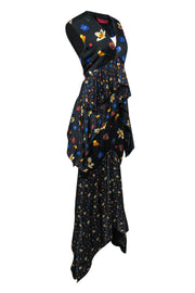 Current Boutique-Solace London - Black & Floral Print Sleeveless Tiered Ruffle Maxi Dress Sz 10
