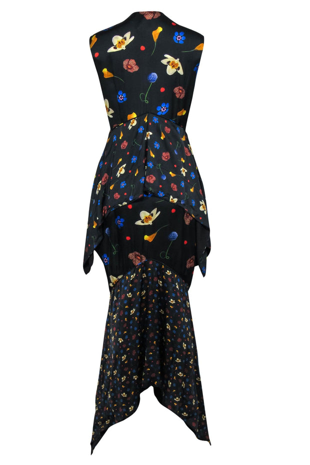 Current Boutique-Solace London - Black & Floral Print Sleeveless Tiered Ruffle Maxi Dress Sz 10