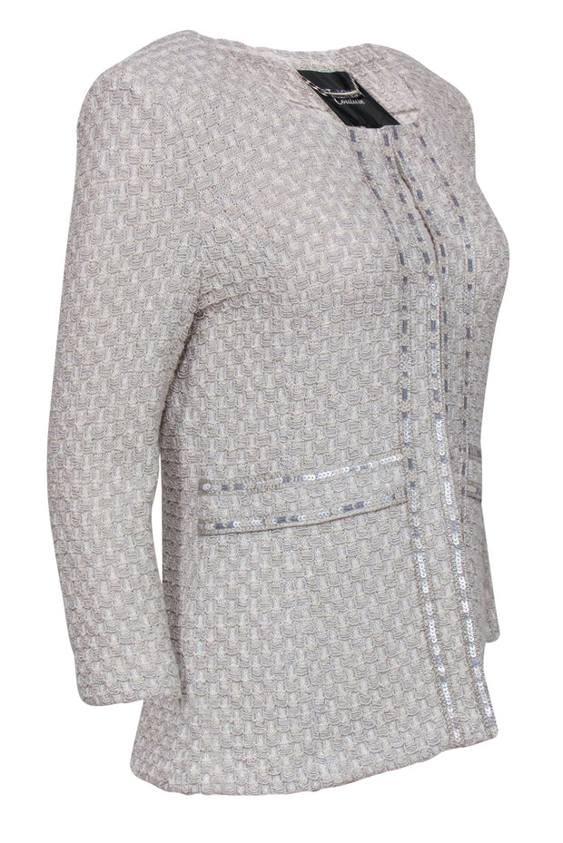 Current Boutique-St. John - Baby Blue & Cream Sequined Tweed Jacket Sz 10