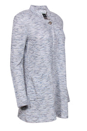 Current Boutique-St. John - Baby Blue & Cream Woven Knit Longline Jacket w/ Single Button Sz 10