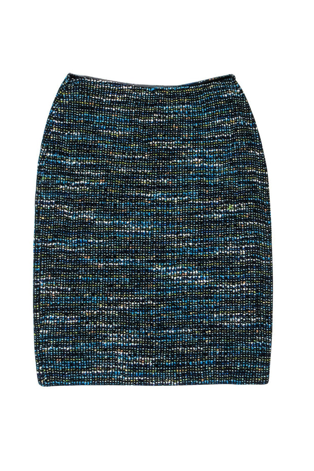 Current Boutique-St. John - Black & Blue Textured Tweed Pencil Skirt Sz 6