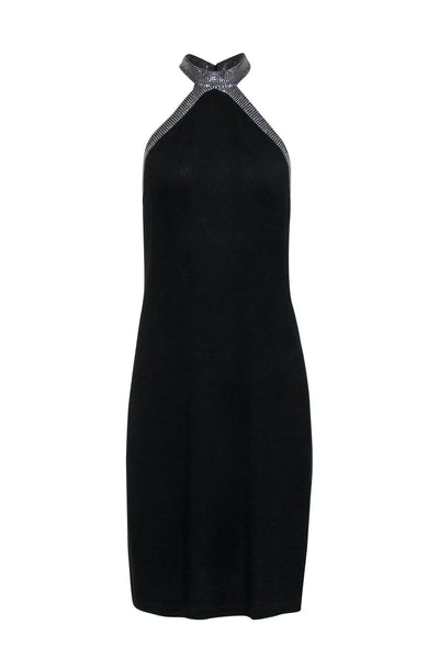 Current Boutique-St. John - Black Knit High Neck Dress w/ Rhinestones Sz 8