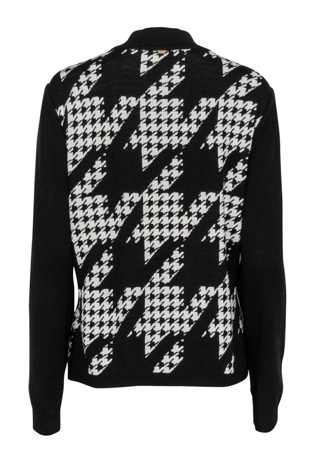 Current Boutique-St. John - Black & White Houndstooth Print Zip-Up Knit Jacket Sz L