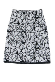 Current Boutique-St. John - Black & White Knit A-Line Midi Skirt w/ Rhinestones Sz 6