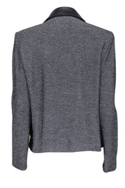 Current Boutique-St. John - Black & White Textured Knit Jacket w/ Leather Details Sz 14