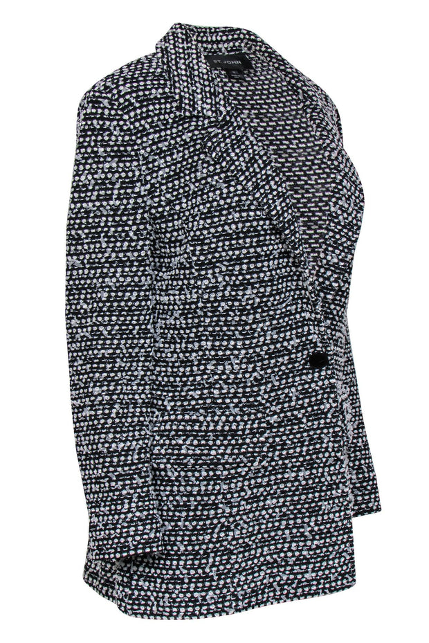 Current Boutique-St. John - Black & White Textured Knit Longline Jacket Sz 12