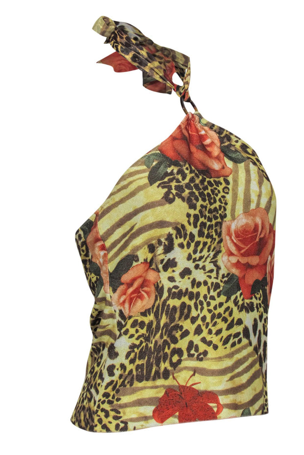 Current Boutique-St. John - Yellow & Multicolor Animal & Floral Print Knit Halter Tank Sz S