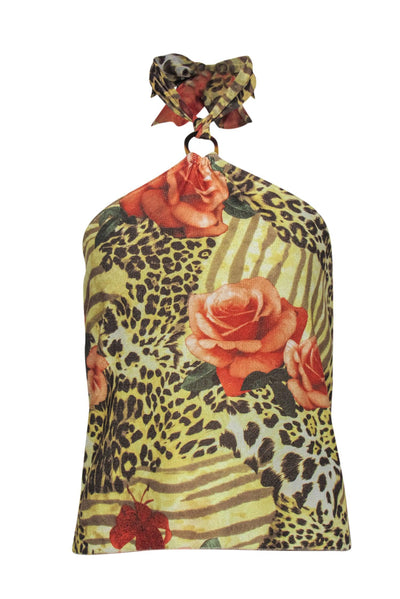 Current Boutique-St. John - Yellow & Multicolor Animal & Floral Print Knit Halter Tank Sz S