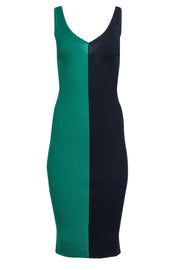 Current Boutique-Staud - Green & Navy Colorblocked Sleeveless Ribbed Midi Dress Sz XS