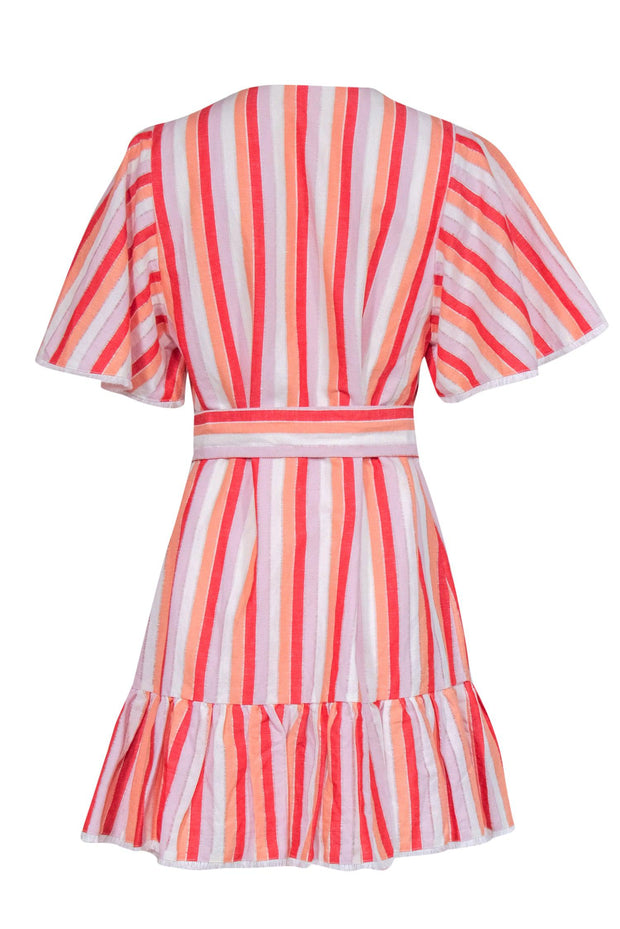 Current Boutique-Stevie May - Orange, Red & Lavender Striped Cotton & Linen Dress Sz S