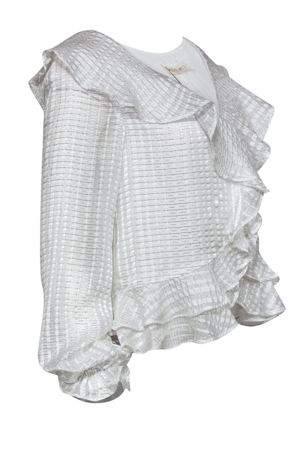 Current Boutique-Stevie May - White & Silver Ruffle Long Sleeve Blouse Sz S