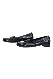 Current Boutique-Stuart Weitzman - Black Reptile Textured Loafers w/ Horsebit Buckle Sz 8.5