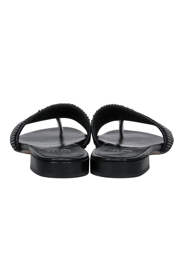 Current Boutique-Stuart Weitzman - Black Sequined Thong-Style Slide Sandals Sz 8