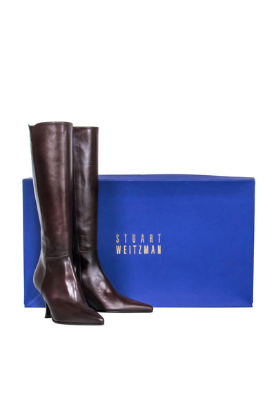 Current Boutique-Stuart Weitzman - Brown Leather Knee High Heeled "Bonjour" Boots Sz 6