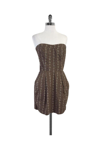 Current Boutique-Sunner - Brown & Beige Floral Print Strapless Dress Sz 8