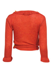Current Boutique-Tach - Burnt Orange Bell Sleeve Ruffled Cropped Wrap Sweater Sz XS