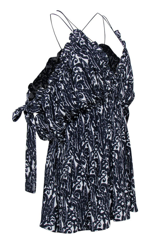Current Boutique-Talulah - Navy & White Print Strappy Ruffle Dress Sz M