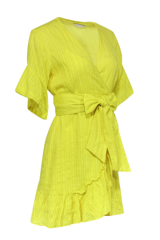 Current Boutique-Tanya Taylor - Yellow Cotton Faux Wrap Short Sleeve Dress Sz 8