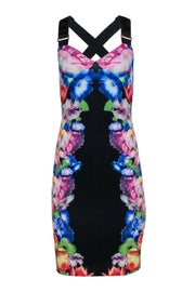 Current Boutique-Ted Baker - Black Fitted Floral Cocktail Dress w/ Exposed Zipper Sz 6