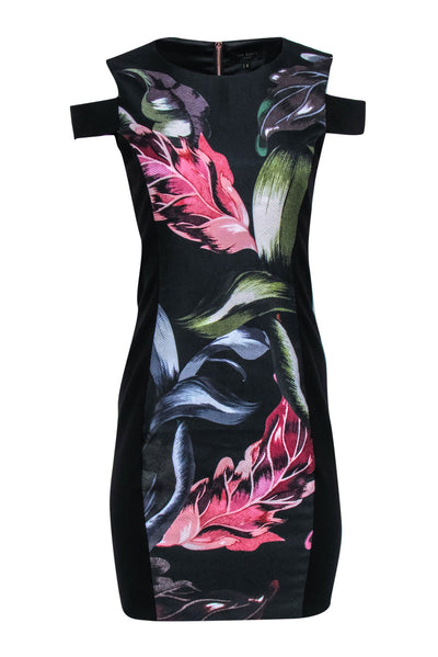 Current Boutique-Ted Baker - Black Floral Shoulder Strap Midi Dress Sz 6