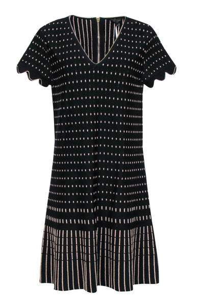 Current Boutique-Ted Baker - Black & Gold Patterned Short Sleeve Knit Dress Sz 10