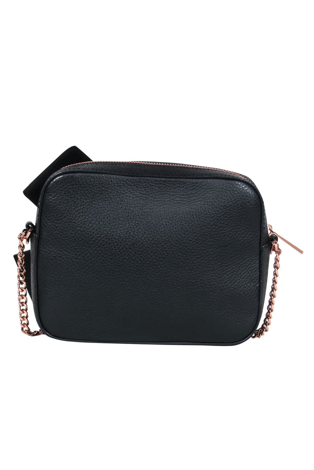 Current Boutique-Ted Baker - Black Pebbled Leather Rose Gold Chain Crossbody w/ Bow Detail