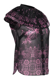 Current Boutique-Ted Baker - Black & Purple Floral Accordion Pleated Top Sz 2