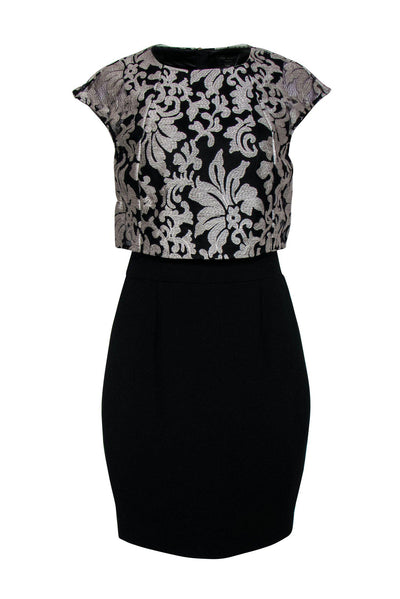 Current Boutique-Ted Baker - Black Sheath Dress w/ Brocade Layered Bodice Sz 8