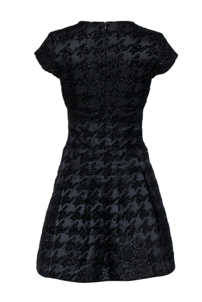 Current Boutique-Ted Baker - Black Stain Fit & Flare Cap Sleeve Cokatil Dress w/ Textured Sparkly Hounds-tooth Design Sz 4