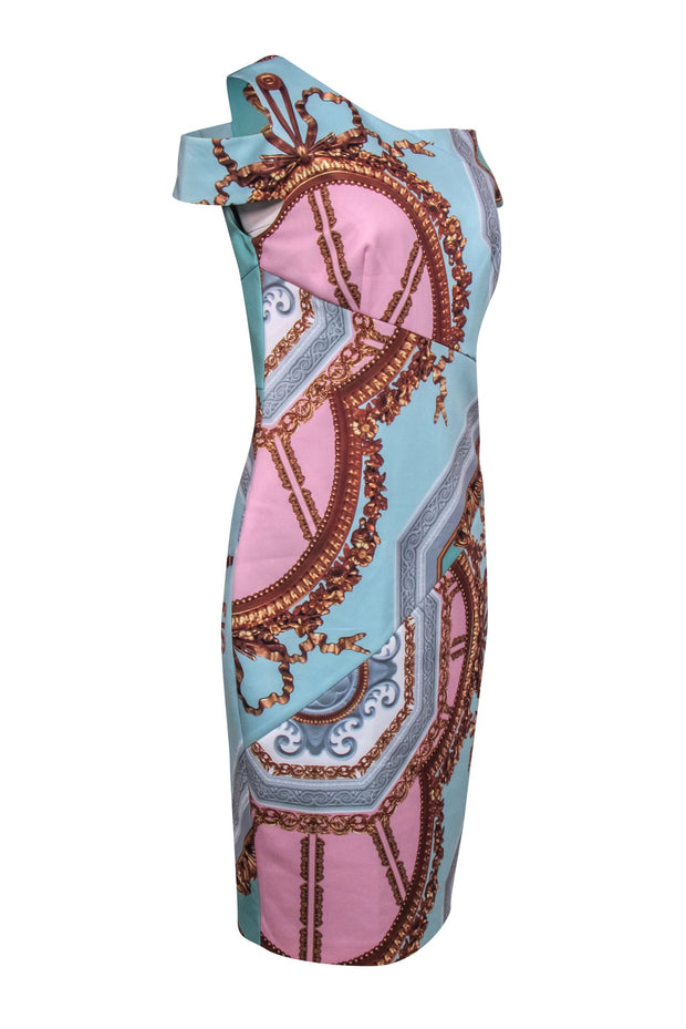 Current Boutique-Ted Baker - Blue & Pink Digital Print Sheath Dress Sz 8