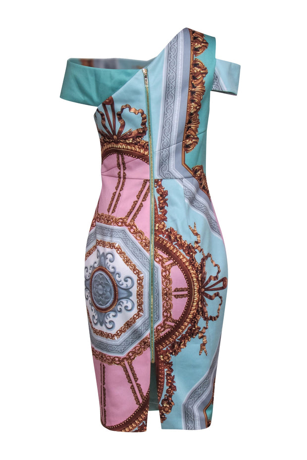 Current Boutique-Ted Baker - Blue & Pink Digital Print Sheath Dress Sz 8
