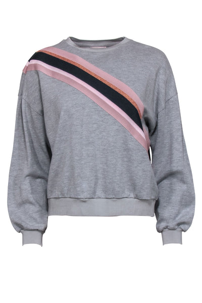 Current Boutique-Ted Baker – Grey w/ Pink Stripes Crew Neck Sweater Sz 2