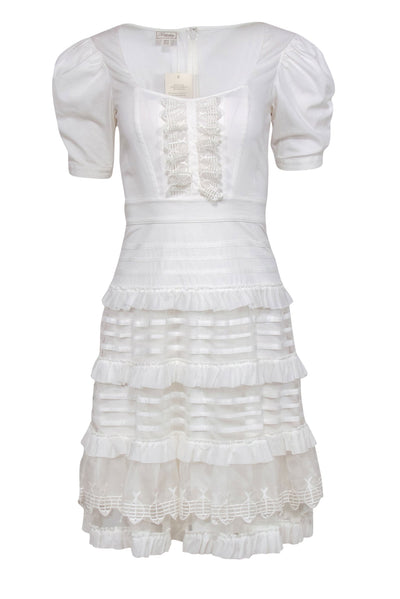 Current Boutique-Temperley London - White Cotton Puff Sleeve Dress w/ Fish Trim Sz 2