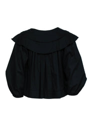 Current Boutique-The Great - Black Long Sleeve Cotton Blouse w/ Peter Pan Collar & Bow Sz 0