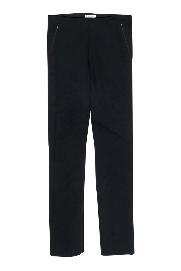 Current Boutique-The Row - Black Stretchy Tapered Trousers w/ Zipper Detail Sz L