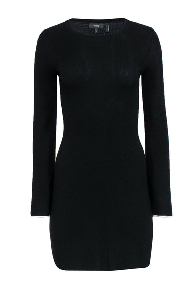 Current Boutique-Theory - Black Bell Sleeve Knit Sweater Dress w/ White Trim Sz P