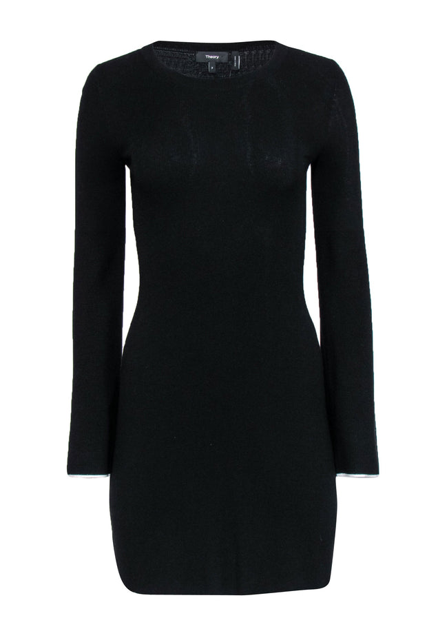 Current Boutique-Theory - Black Bell Sleeve Knit Sweater Dress w/ White Trim Sz P