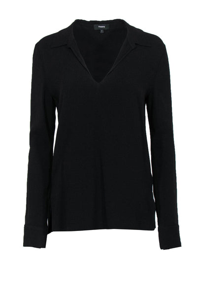 Current Boutique-Theory - Black Collar Long Sleeve Blouse Sz S