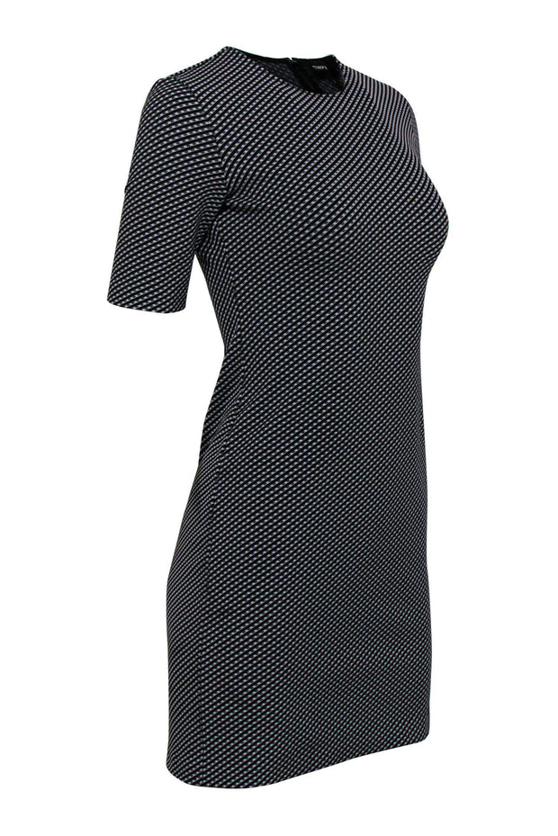 Current Boutique-Theory - Black & Grey Geometric Print Short Sleeve Bodycon Dress Sz 2