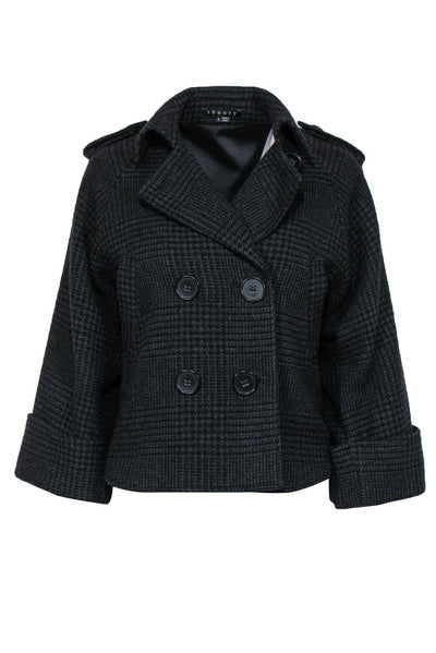Current Boutique-Theory - Black Houndstooth Print Short Double Breasted Peacoat Sz S