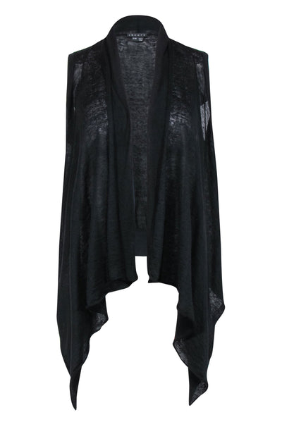 Current Boutique-Theory - Black Knit Draped Open Front Linen Blend Vest Sz P