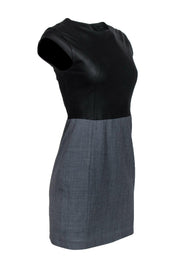 Current Boutique-Theory - Black Leather & Gray Cap Sleeve Sheath Dress Sz 2